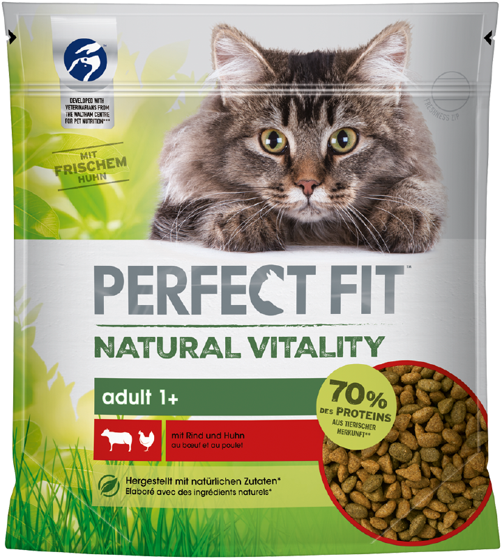 PERFECT FIT Katzen-Trockenfutter Natural Vitality Adult 1+ Rind+Huhn